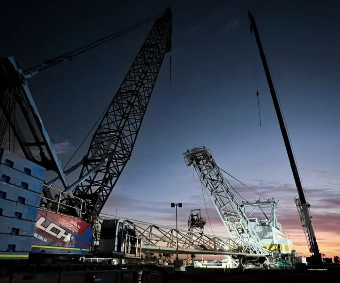 LCH crawler cranes at sunset